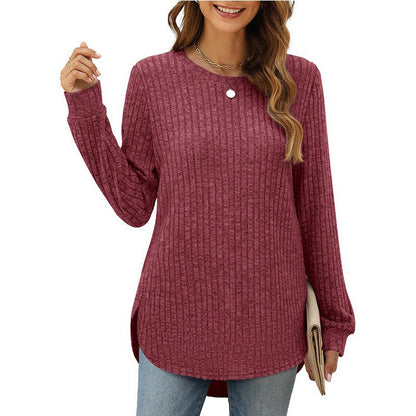 Damen Pullover Rundhals Bequem Mit Schlitzen