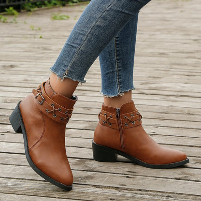 Damen Stiefeletten Schnür-Detail Leder