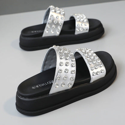 Damen Strandsandalen Glamourös Kristallstein Dekoration - Norvielle