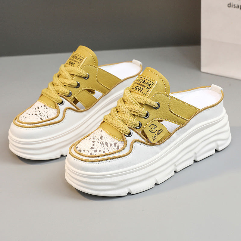 Damen Slipper Chunky Atmungsaktives Material Schnürsenkel