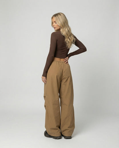 Damen Streetwear-Hose Mit Kniefalten Und Tunnelzug Weite Bein