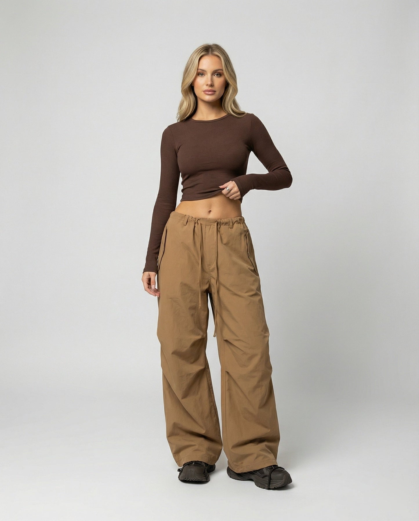 Damen Streetwear-Hose Mit Kniefalten Und Tunnelzug Weite Bein