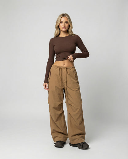 Damen Streetwear-Hose Mit Kniefalten Und Tunnelzug Weite Bein