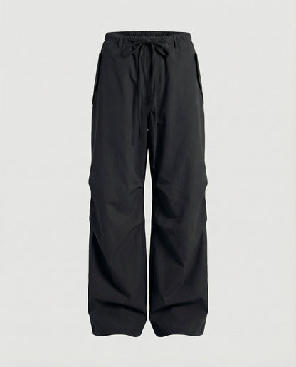 Damen Streetwear-Hose Mit Kniefalten Und Tunnelzug Weite Bein