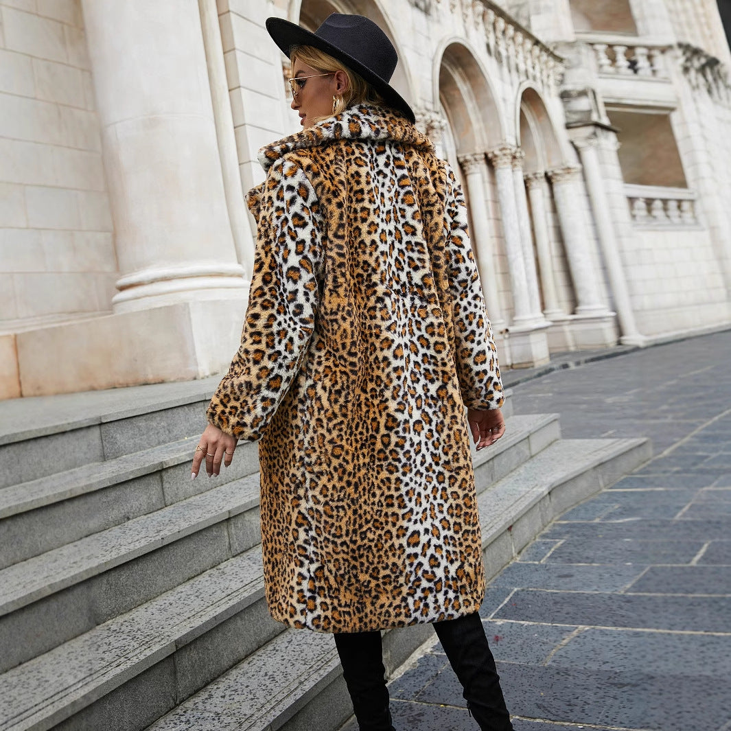 Damen Kunstpelzmantel Leopardmuster
