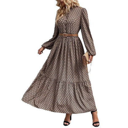 Damen Maxikleid Elegantes Blumenmuster mit Taillengürtel