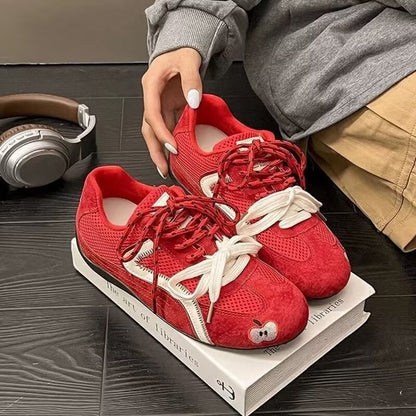 Damen Sneaker Atmungsaktiv Apfelmotiv Sportlich