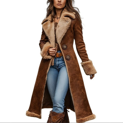 Damen Lammfelljacke Breitkragen Warm