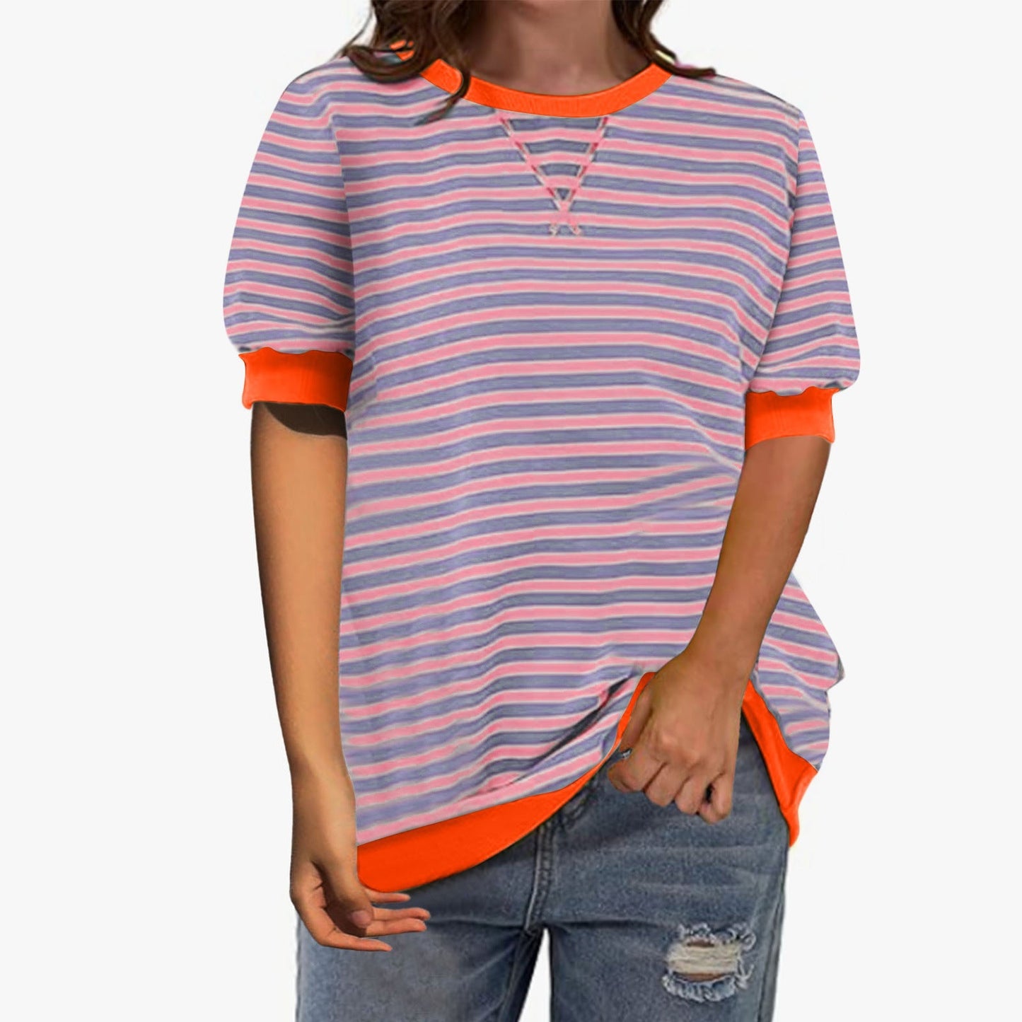 Damen Streifenshirt Lässig Modern Baumwolle