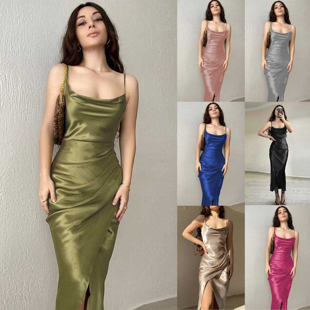 Damen Elegantes Maxikleid Wickelschnitt Spaghettiträger - Norvielle
