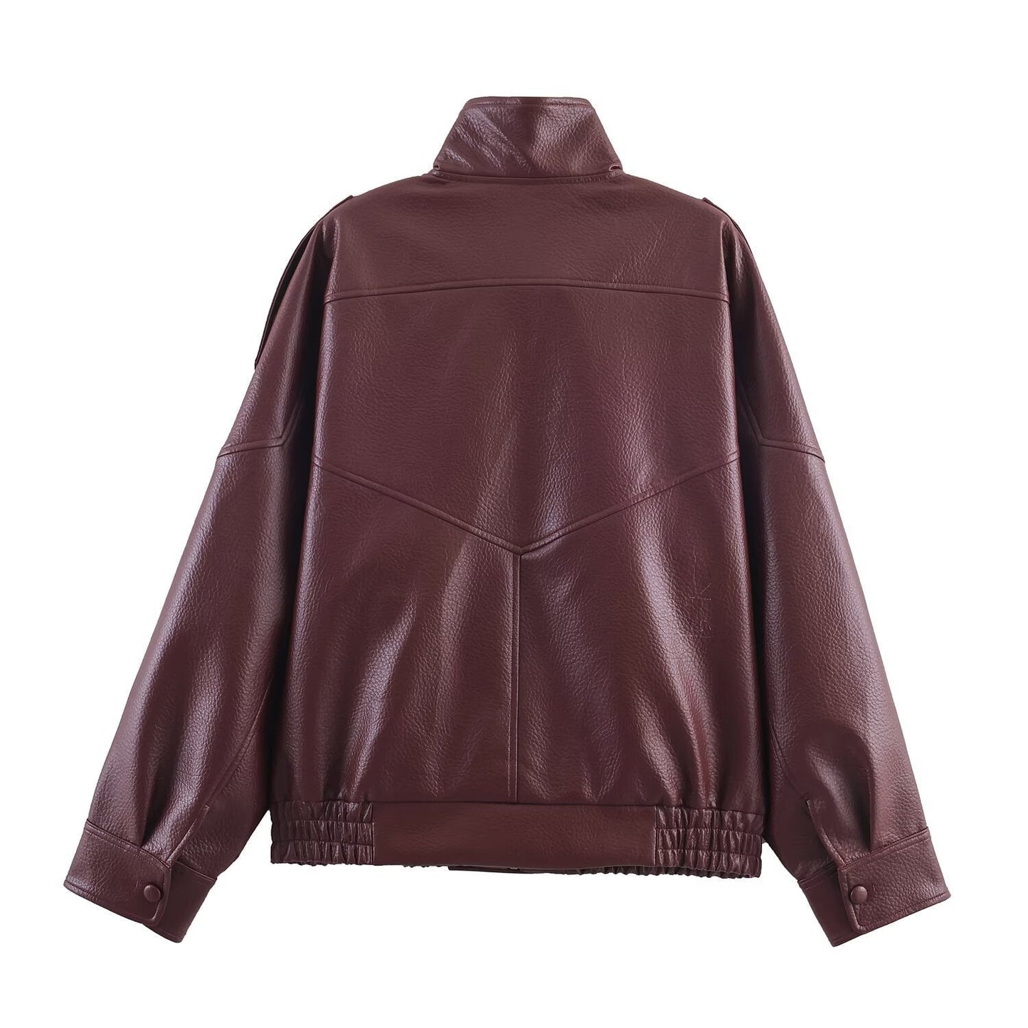 Damen Lederjacke Modern Kragen Taschen