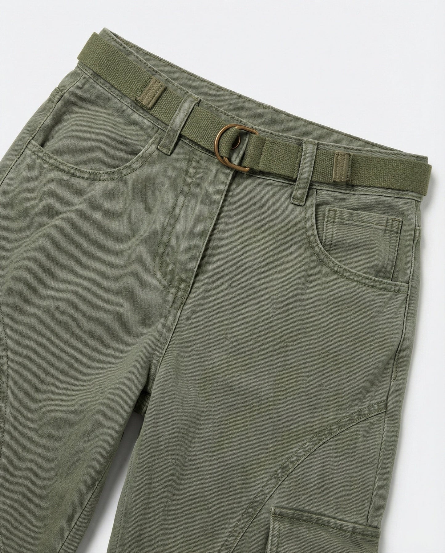 Damen Cargohose Bequem Hochgeschnitten Mit Gürtel