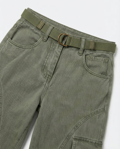 Damen Cargohose Bequem Hochgeschnitten Mit Gürtel