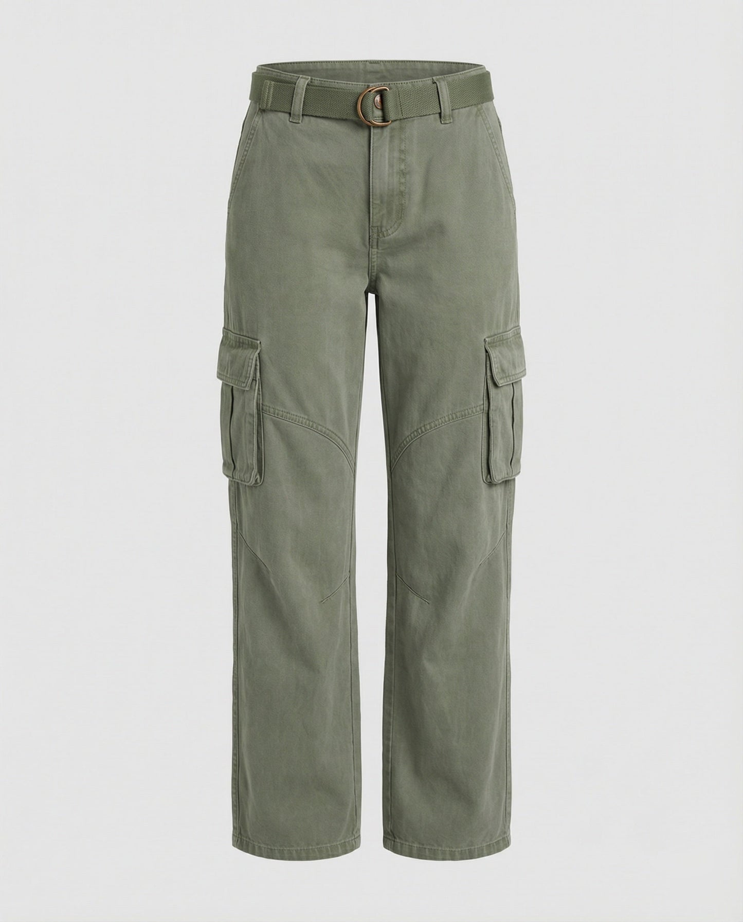 Damen Cargohose Bequem Hochgeschnitten Mit Gürtel