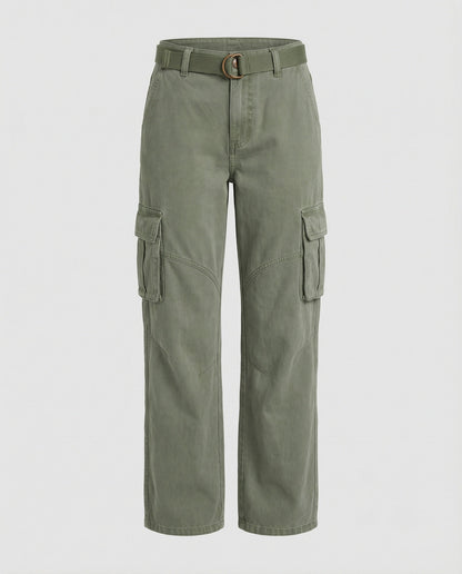 Damen Cargohose Bequem Hochgeschnitten Mit Gürtel