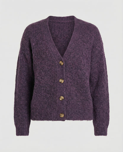 Damen Cardigan Kurz V-Ausschnitt Weich Strick