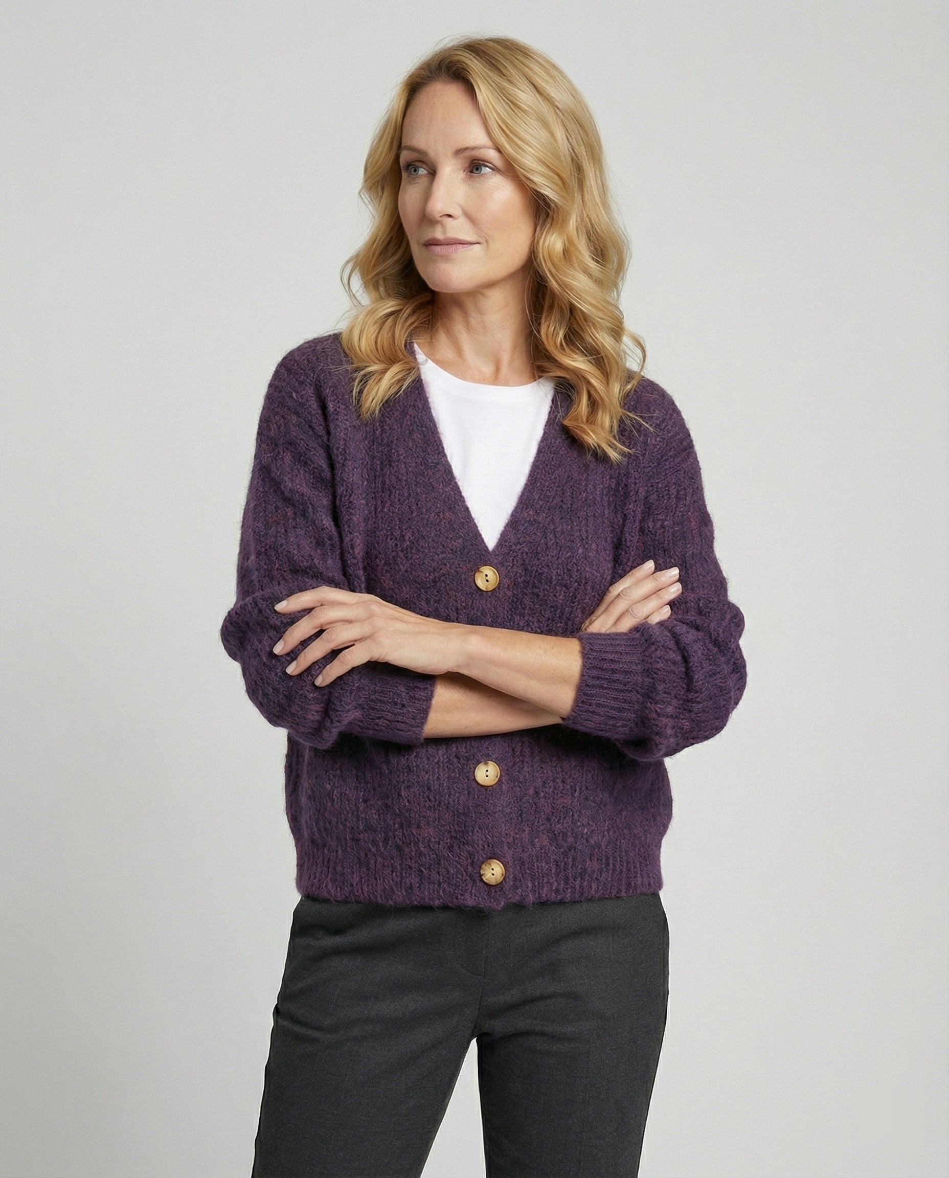 Damen Cardigan Kurz V-Ausschnitt Weich Strick Schwarz - Norvielle