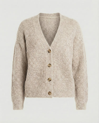 Damen Cardigan Kurz V-Ausschnitt Weich Strick