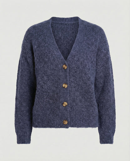Damen Cardigan Kurz V-Ausschnitt Weich Strick