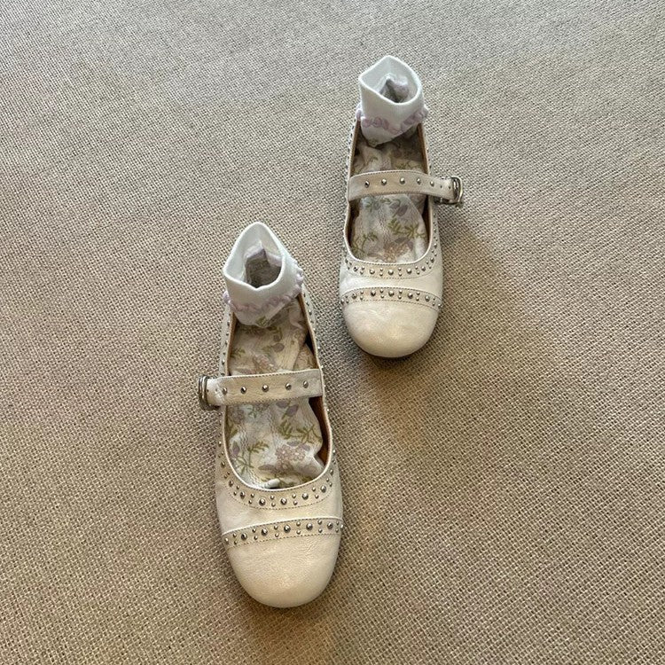 Damen Ballerinas mit Schnalle und Nieten Modern Schwarz - Norvielle