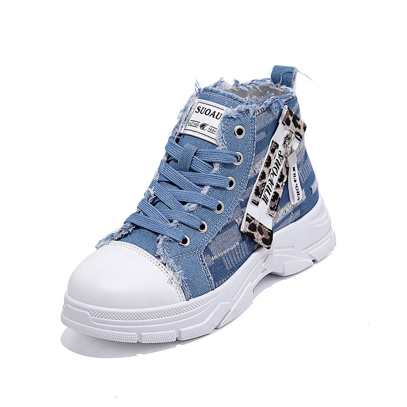 Damen High- Sneaker Stabile Sohle Denim Optik