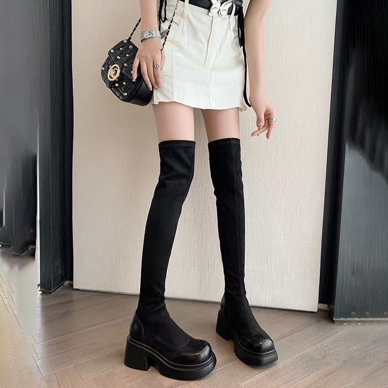 Damen Overknee Stiefel Elegant Blockabsatz Flexibler Reißverschluss - Norvielle