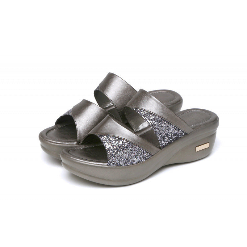 Damen Wedge Sandalen Komfortabel Glitzernd Sommer