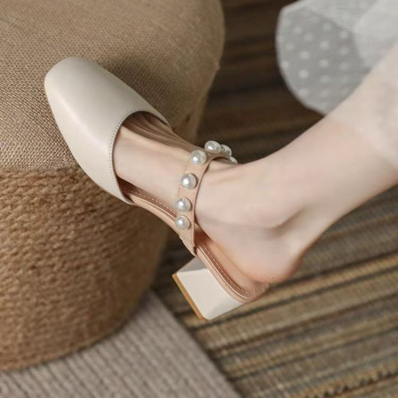 Damen Geschlossene Sandalen Blockabsatz Perlen