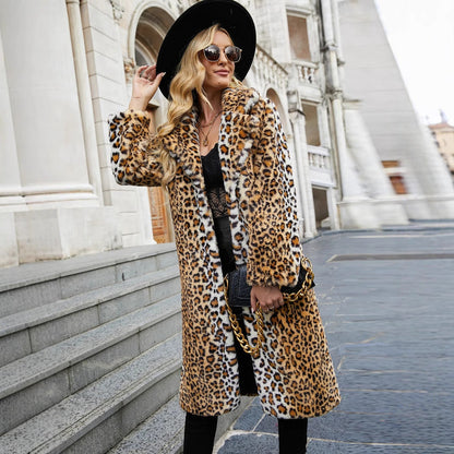 Damen Kunstpelzmantel Leopardmuster