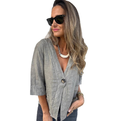 Damen Leinenblazer Kurzarm Leicht