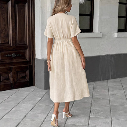 Damen Maxikleid Taillenband Leicht Sommerkleid