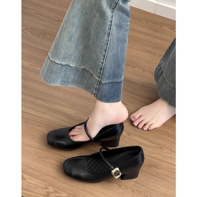 Damen Mary Jane Ballerinas Komfortabeler Blockabsatz