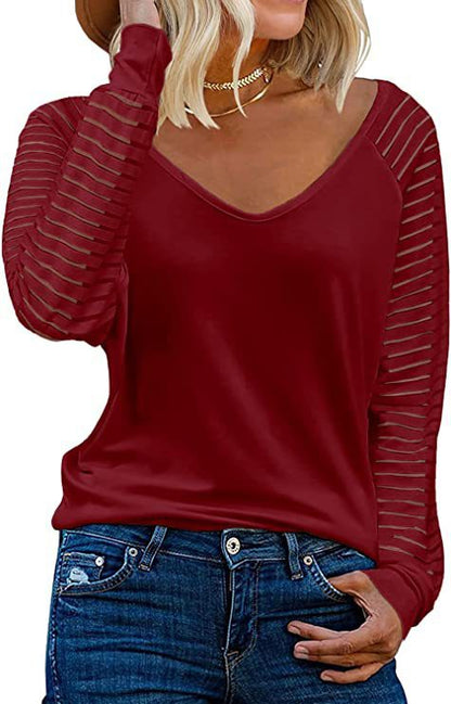 Damen V-Ausschnitt Durchsicht Ärmel Trendy