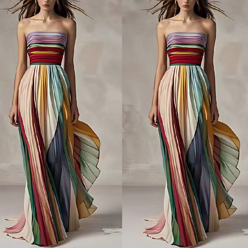 Elegantes Damen Trägerloses Maxikleid Mit Falten