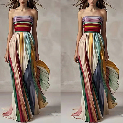 Elegantes Damen Trägerloses Maxikleid Mit Falten