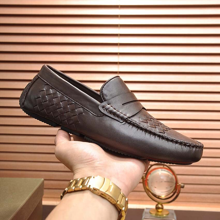 Herren Mokassins Leder Braun Flechtwerk Elegante Schuhe