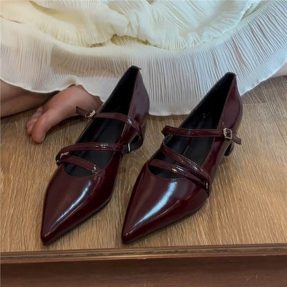 Damen Pumps Spitze Riemenverschluss Glänzend