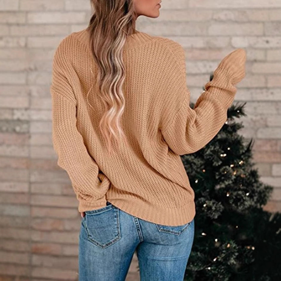 Damen Pullover Feinstrick V-Ausschnitt Elegantes Design