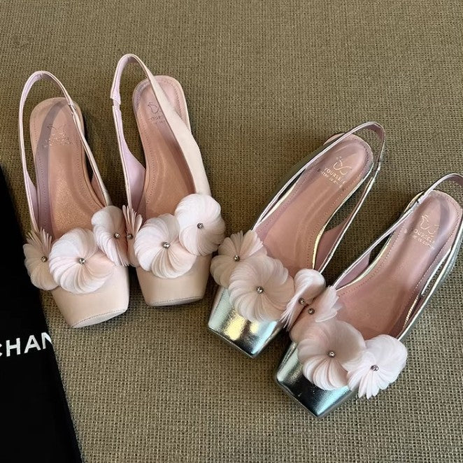 Damen Ballerinas Slingback mit Blumenapplikationen Komfortabsatz - Norvielle