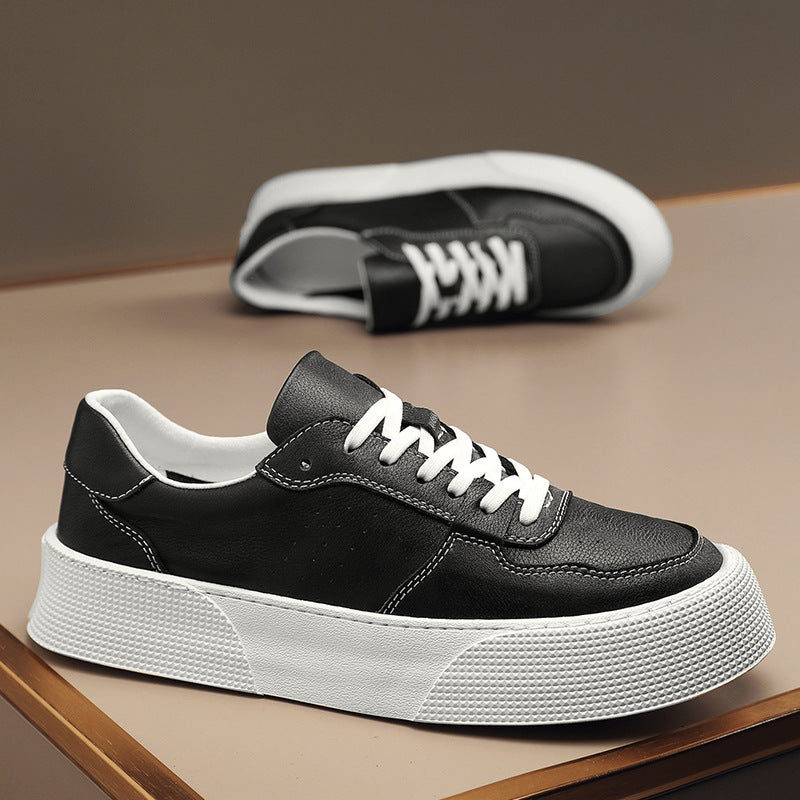 Damen Sneaker Leder Plattformsohle Schwarz - Norvielle