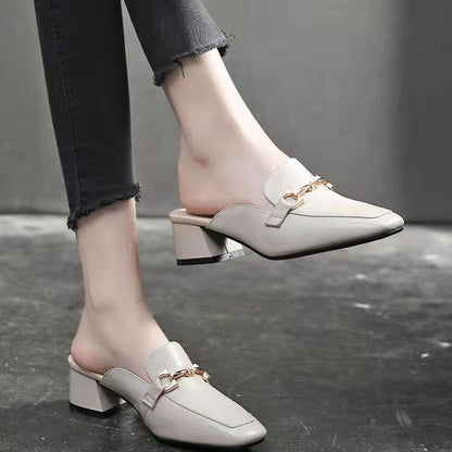 Damen Mules Schuhe Blockabsatz Schnalle