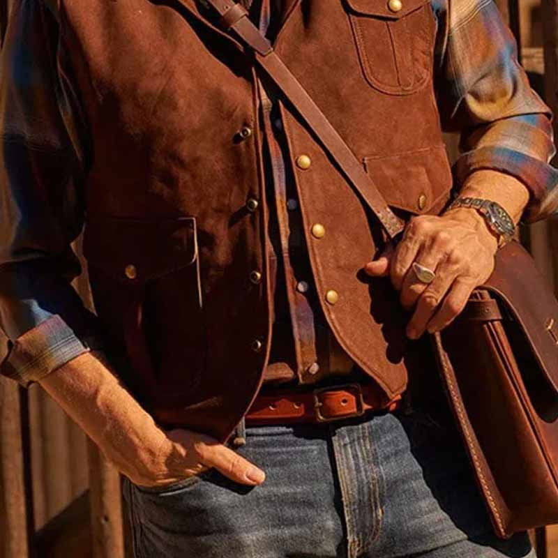 Herren Lederweste Wildleder Braun Klassisch