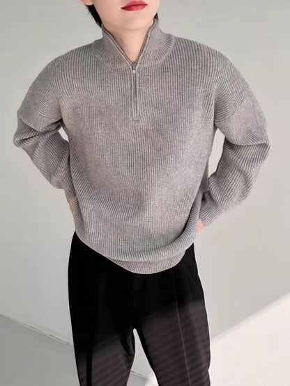 Strickpullover mit Reißverschluss und Kragen Bequem