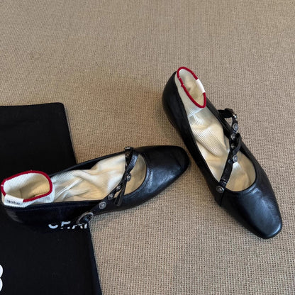 Damen Ballerinas Weich Leder Riemen