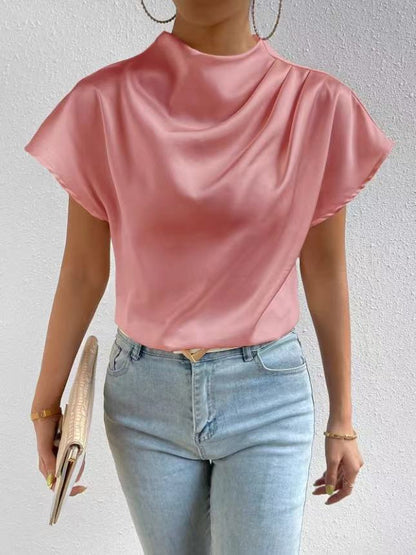 Damen Satinbluse Stehkragen Elegantes Design