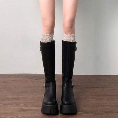 Damen Stiefel Mit Schnallen Leder