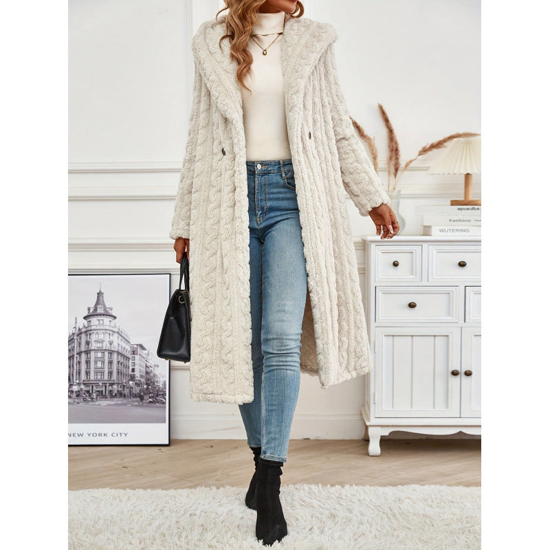 Damen Strickmantel Oversized Zopfmuster
