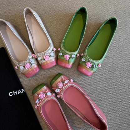 Damen Ballerinas mit Blumen Dekor und Schnürung
