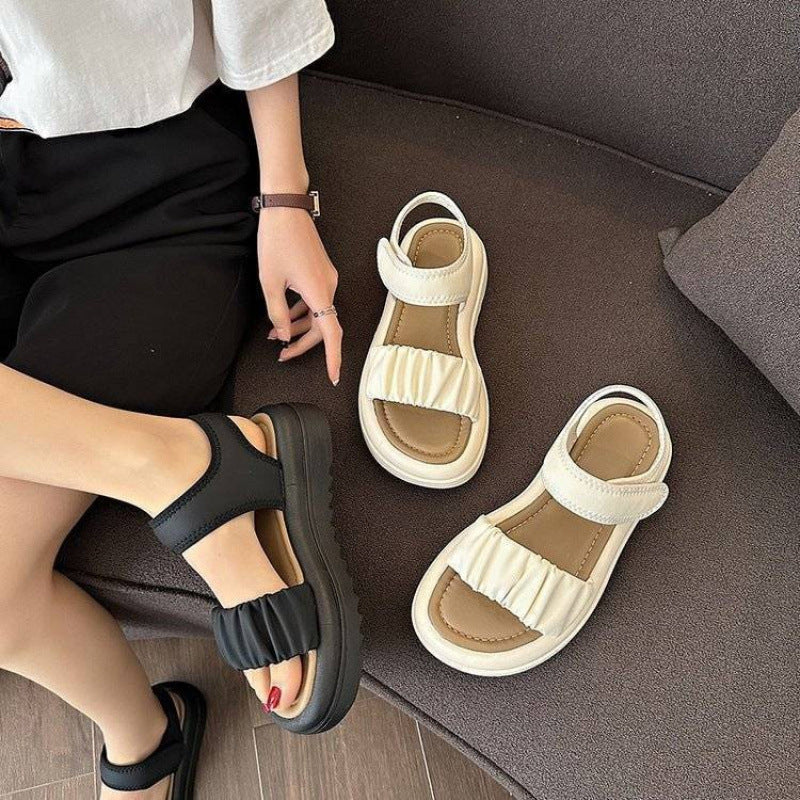 Damen Sandalen Riemchen Komfortschuhe Falten-Design