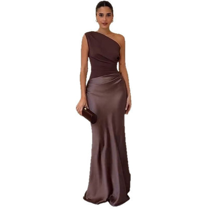 Elegantes Damen Maxikleid Einärmig Lang